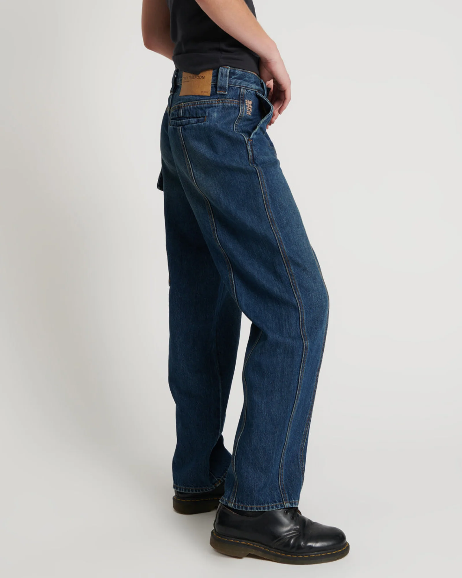 New Fiction Low Waist Wide Leg Cargo Denim Jeans - Royal Blue - Image 5