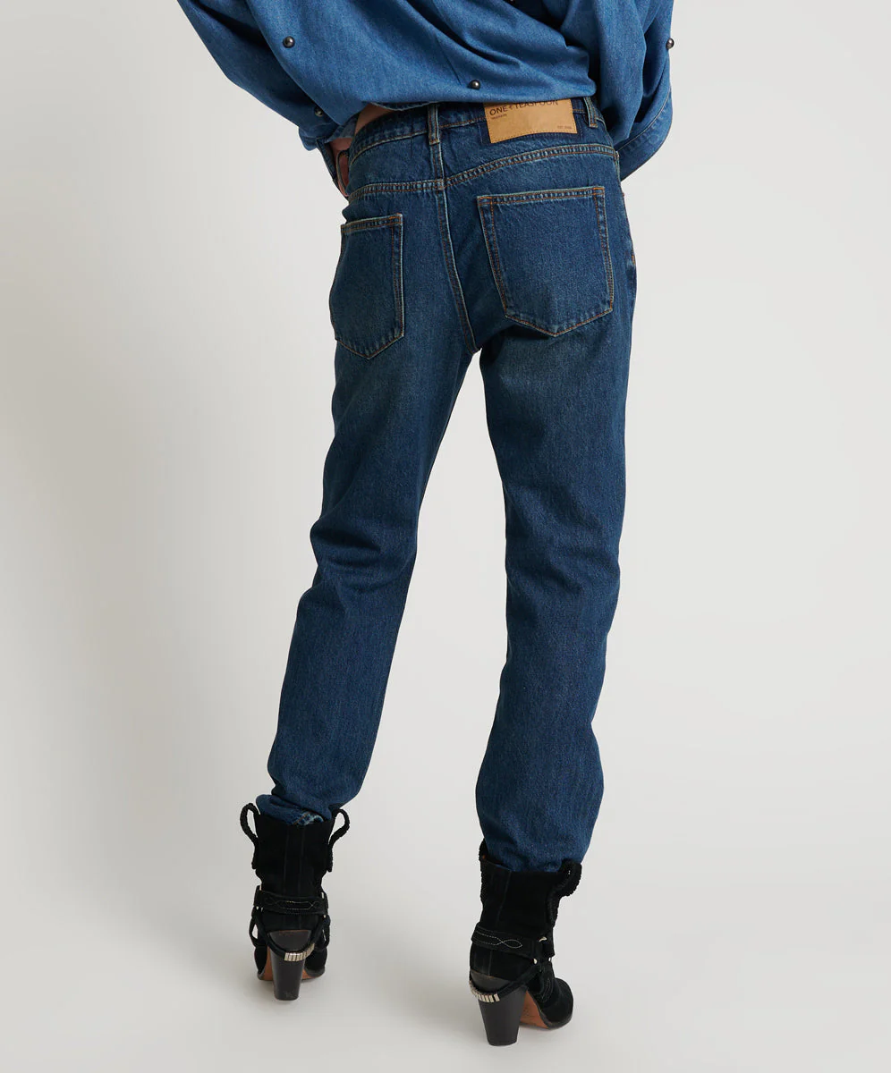 Truckers Mid Waist Straight Leg Denim Jeans - Royal Blue - Image 4