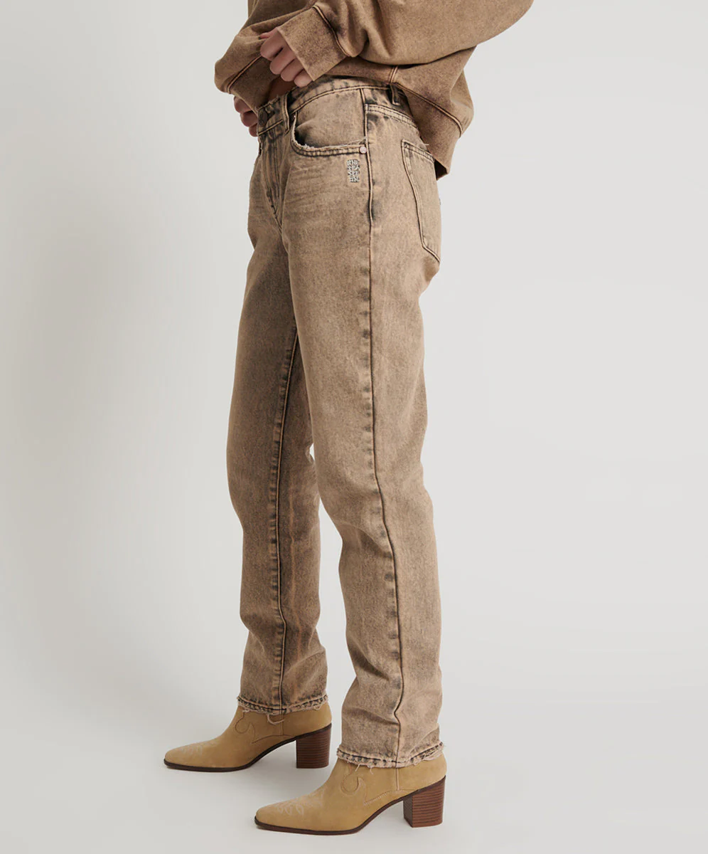 Truckers Mid Waist Straight Leg Denim Jeans - Rust - Image 3