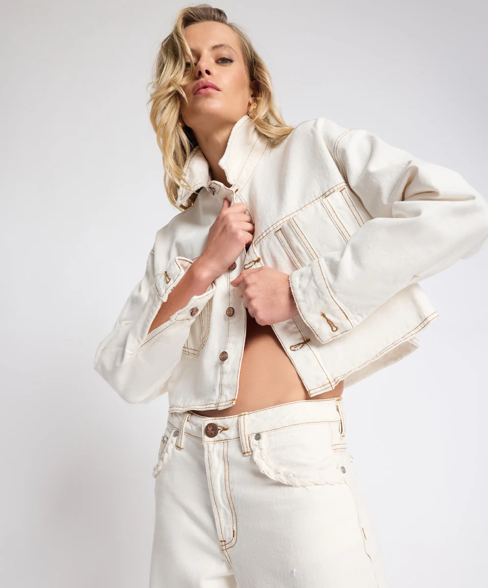 Rustler Cropped Denim Shacket - White Beauty