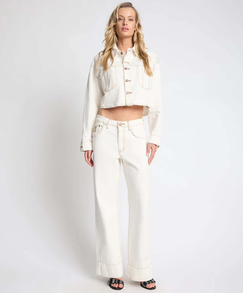 Rustler Cropped Denim Shacket - White Beauty - Image 2