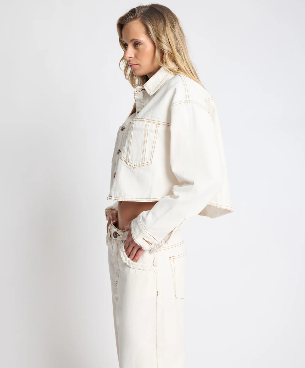 Rustler Cropped Denim Shacket - White Beauty - Image 3
