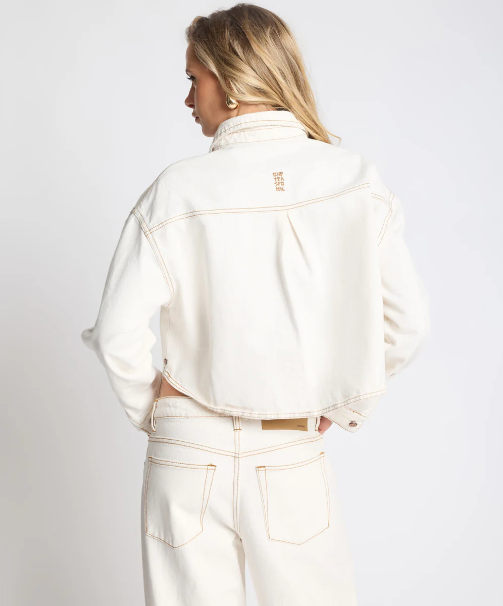 Rustler Cropped Denim Shacket - White Beauty - Image 4