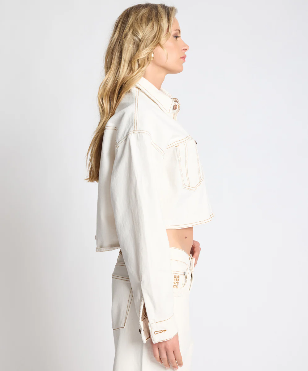 Rustler Cropped Denim Shacket - White Beauty - Image 5
