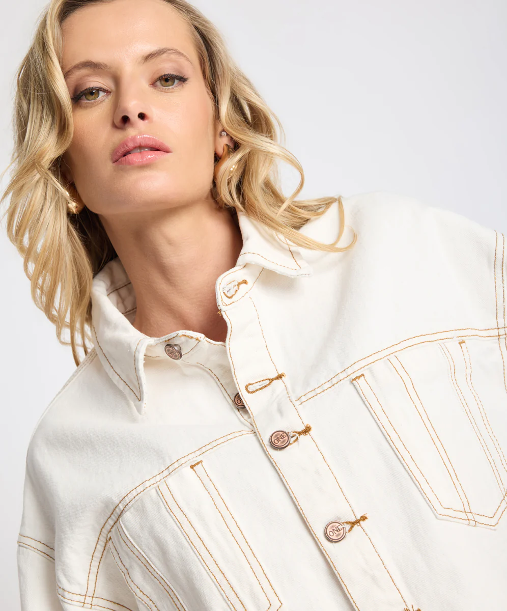 Rustler Cropped Denim Shacket - White Beauty - Image 9
