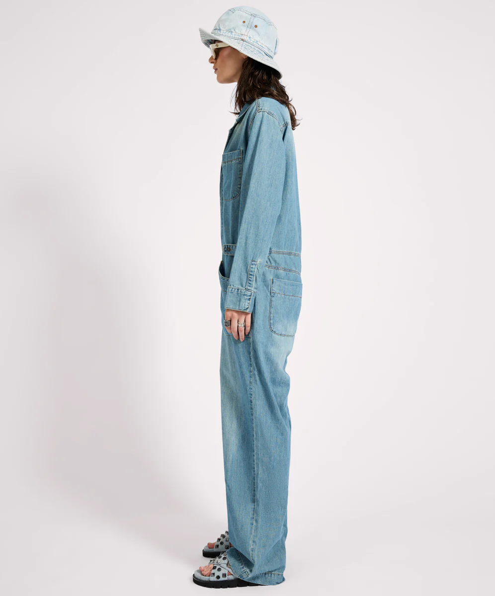 Safari Oversized Boiler Denim Jumpsuit - Used Blue - Image 3