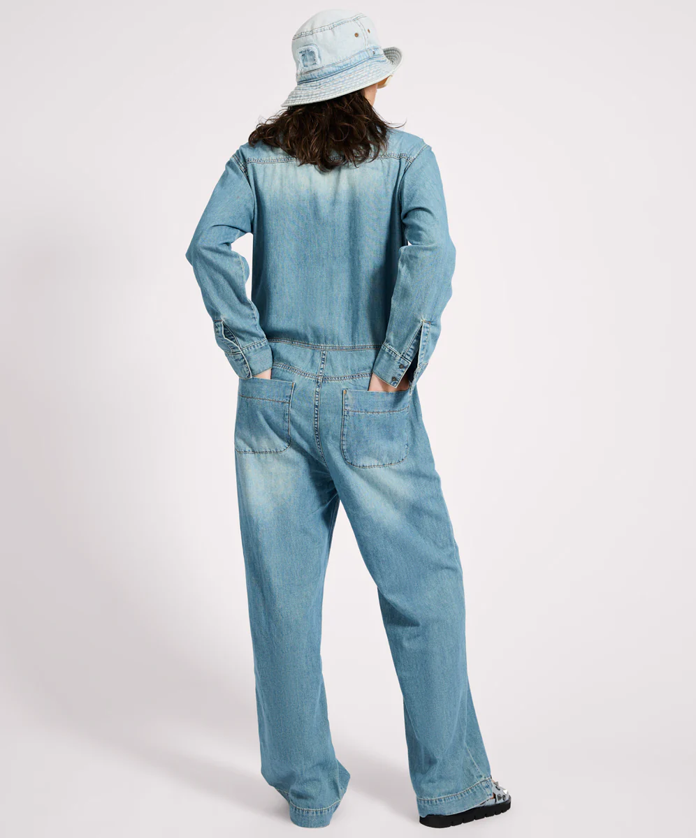 Safari Oversized Boiler Denim Jumpsuit - Used Blue - Image 4