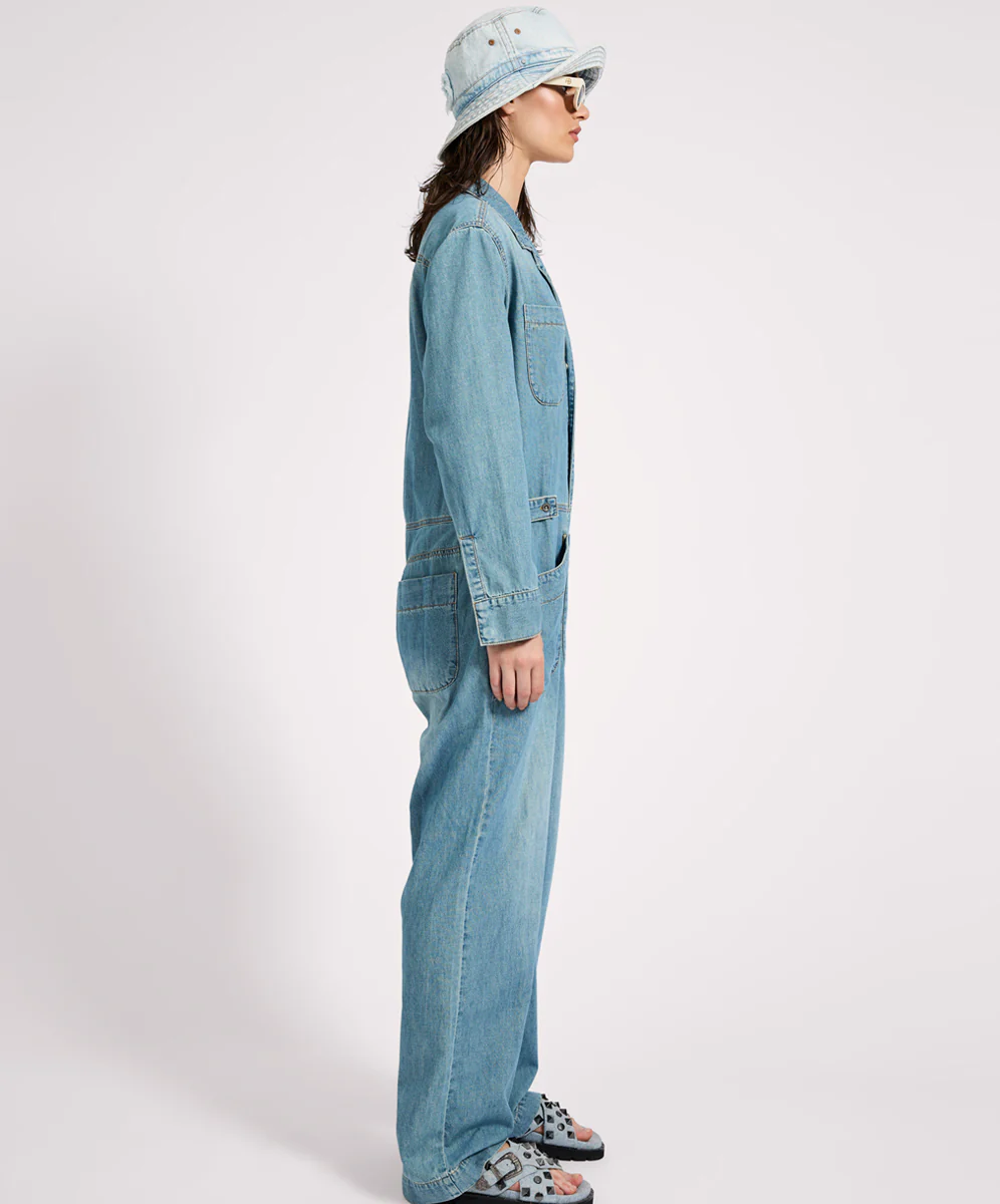 Safari Oversized Boiler Denim Jumpsuit - Used Blue - Image 5