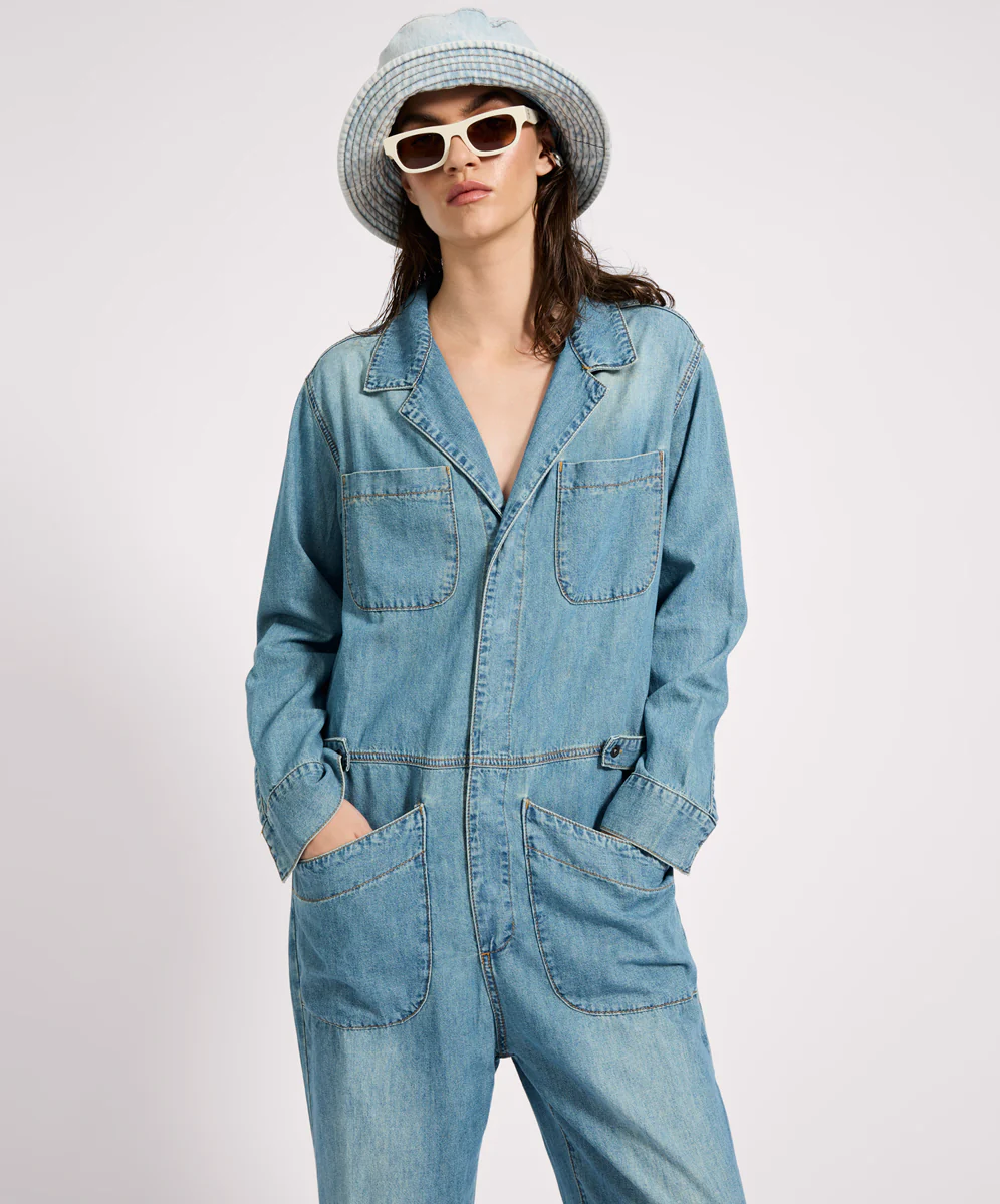 Safari Oversized Boiler Denim Jumpsuit - Used Blue - Image 6