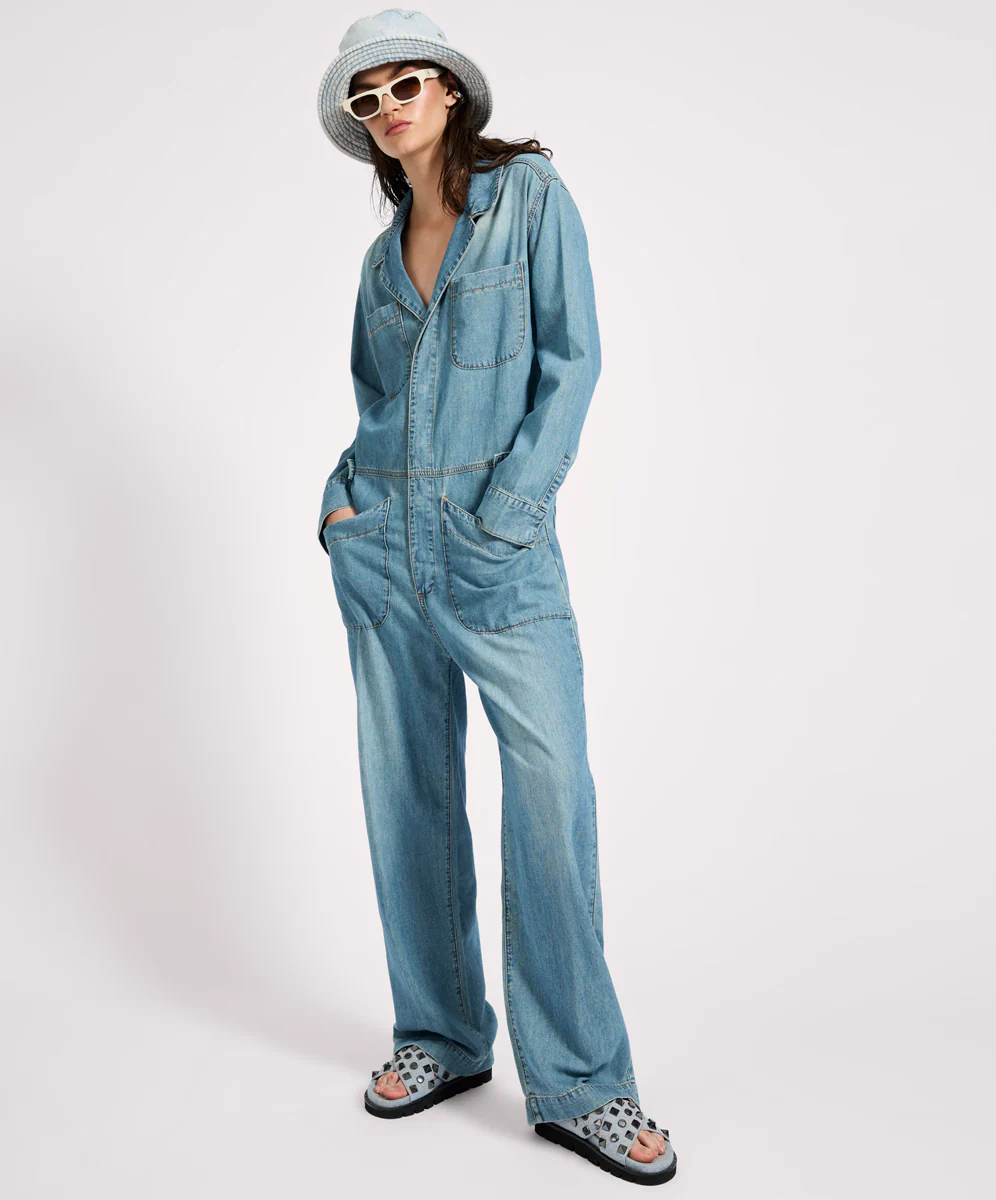 Safari Oversized Boiler Denim Jumpsuit - Used Blue - Image 8