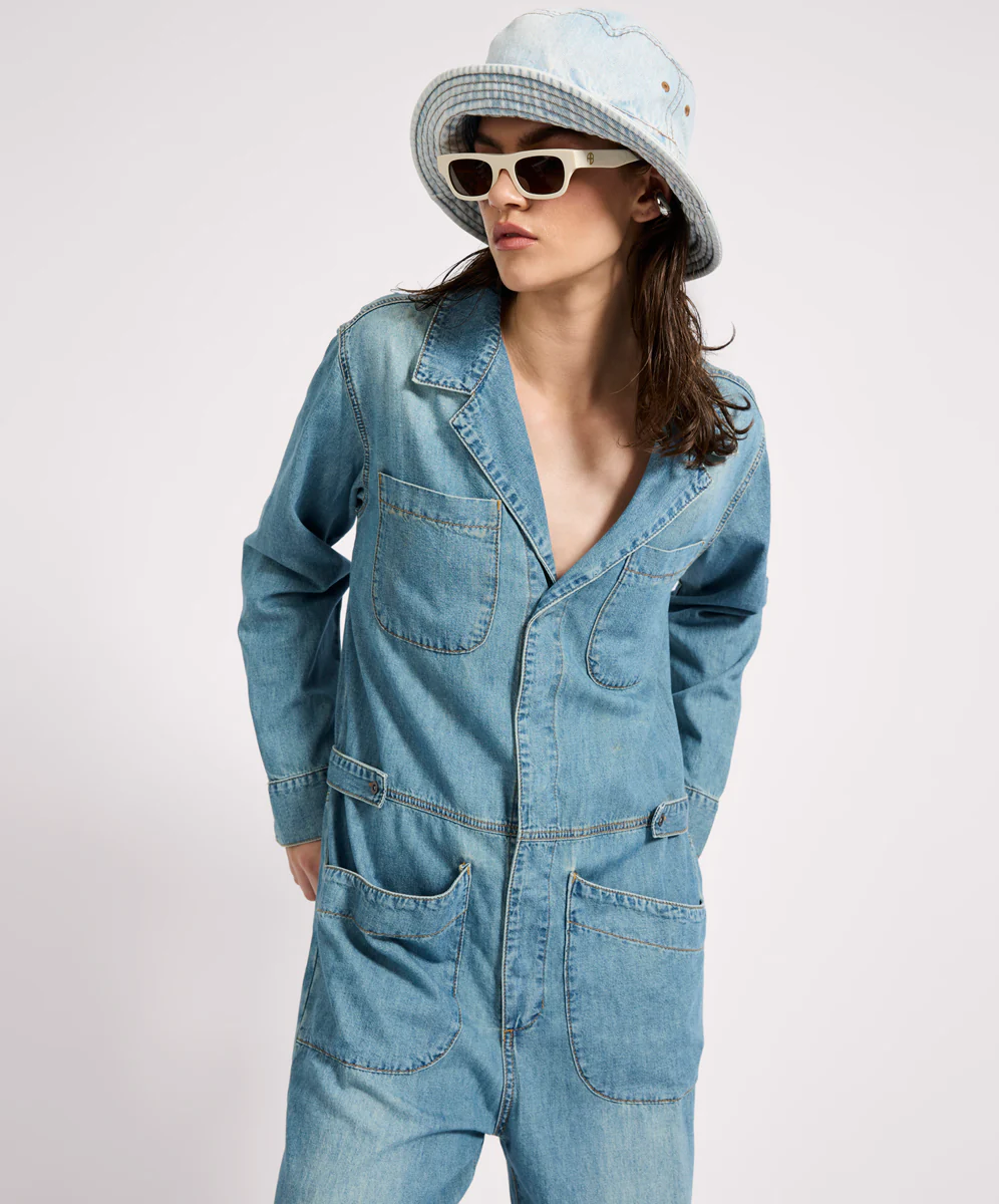 Safari Oversized Boiler Denim Jumpsuit - Used Blue - Image 9