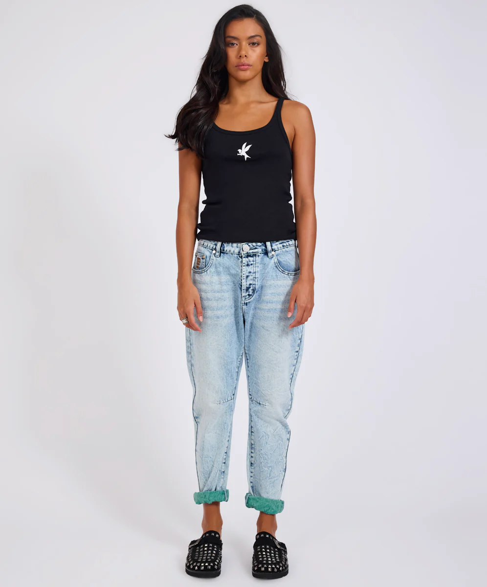 Saints Low Waist Boyfriend Denim Jeans - Blue Fields - Image 3