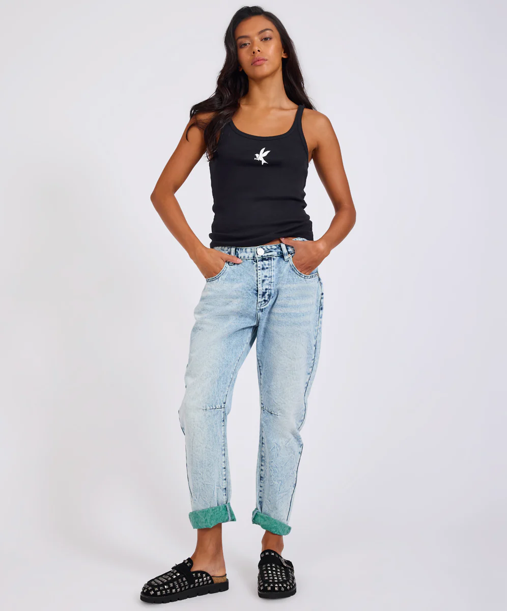 Saints Low Waist Boyfriend Denim Jeans - Blue Fields - Image 4