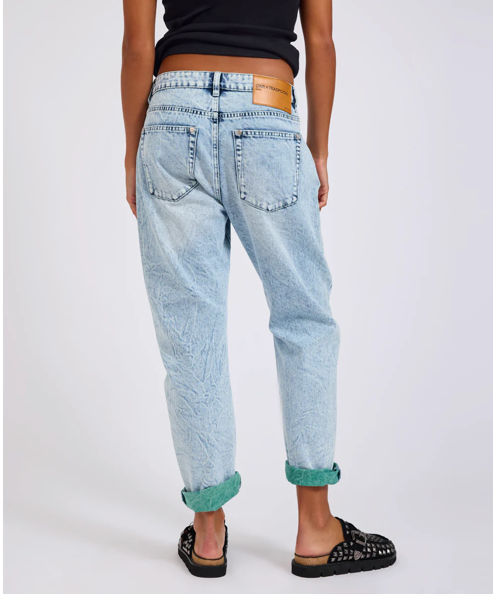 Saints Low Waist Boyfriend Denim Jeans - Blue Fields - Image 7