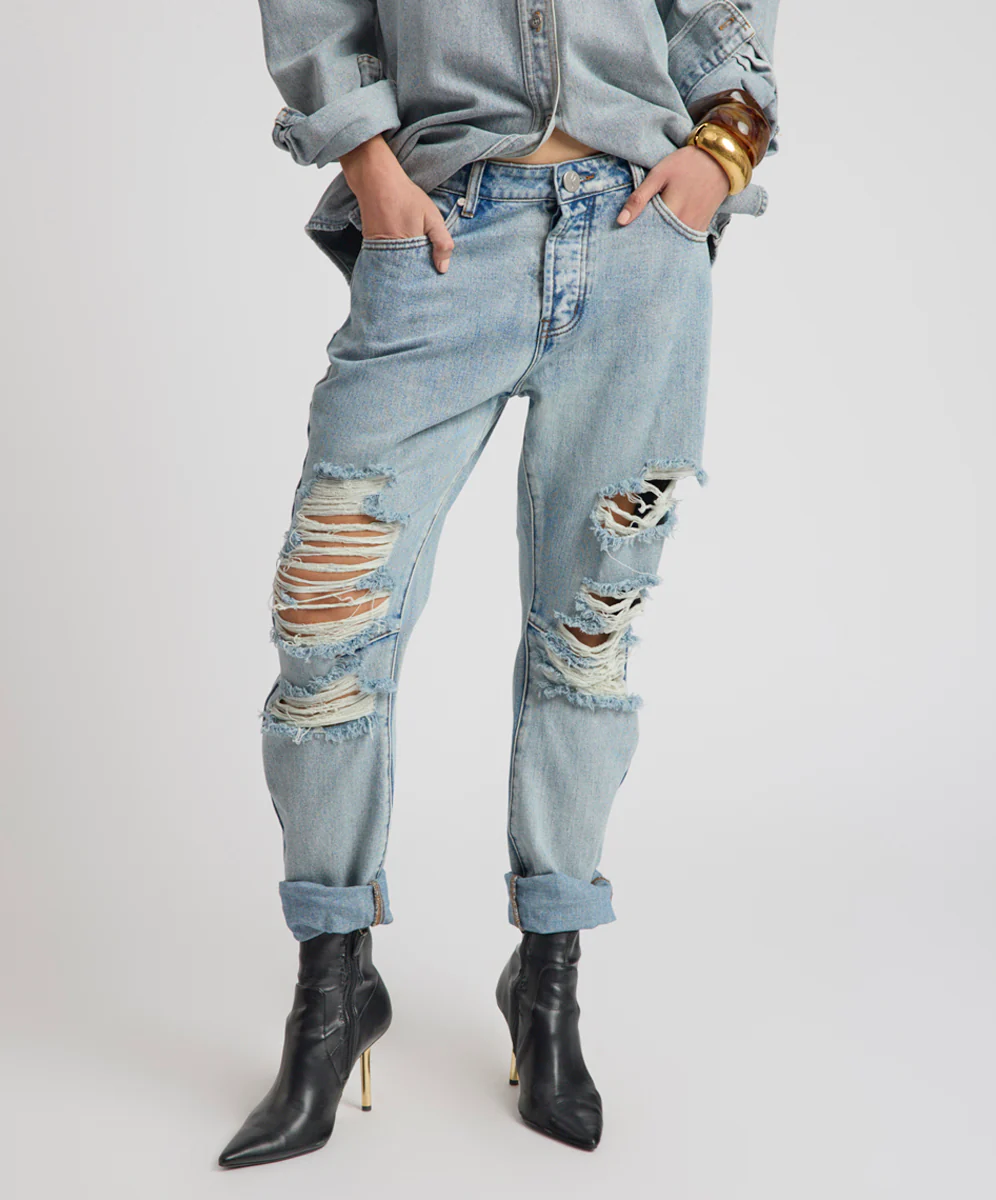 Saints Low Waist Messed Up Boyfriend Denim Jeans - Hendrixe Blue - Image 3