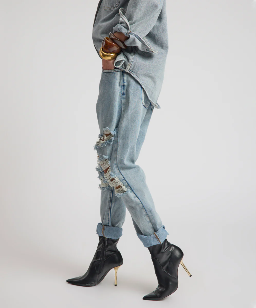 Saints Low Waist Messed Up Boyfriend Denim Jeans - Hendrixe Blue - Image 4