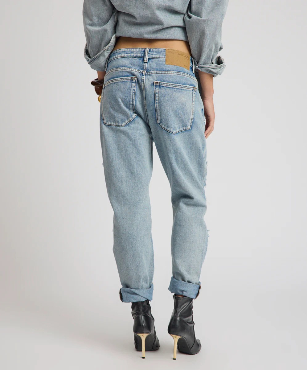Saints Low Waist Messed Up Boyfriend Denim Jeans - Hendrixe Blue - Image 5