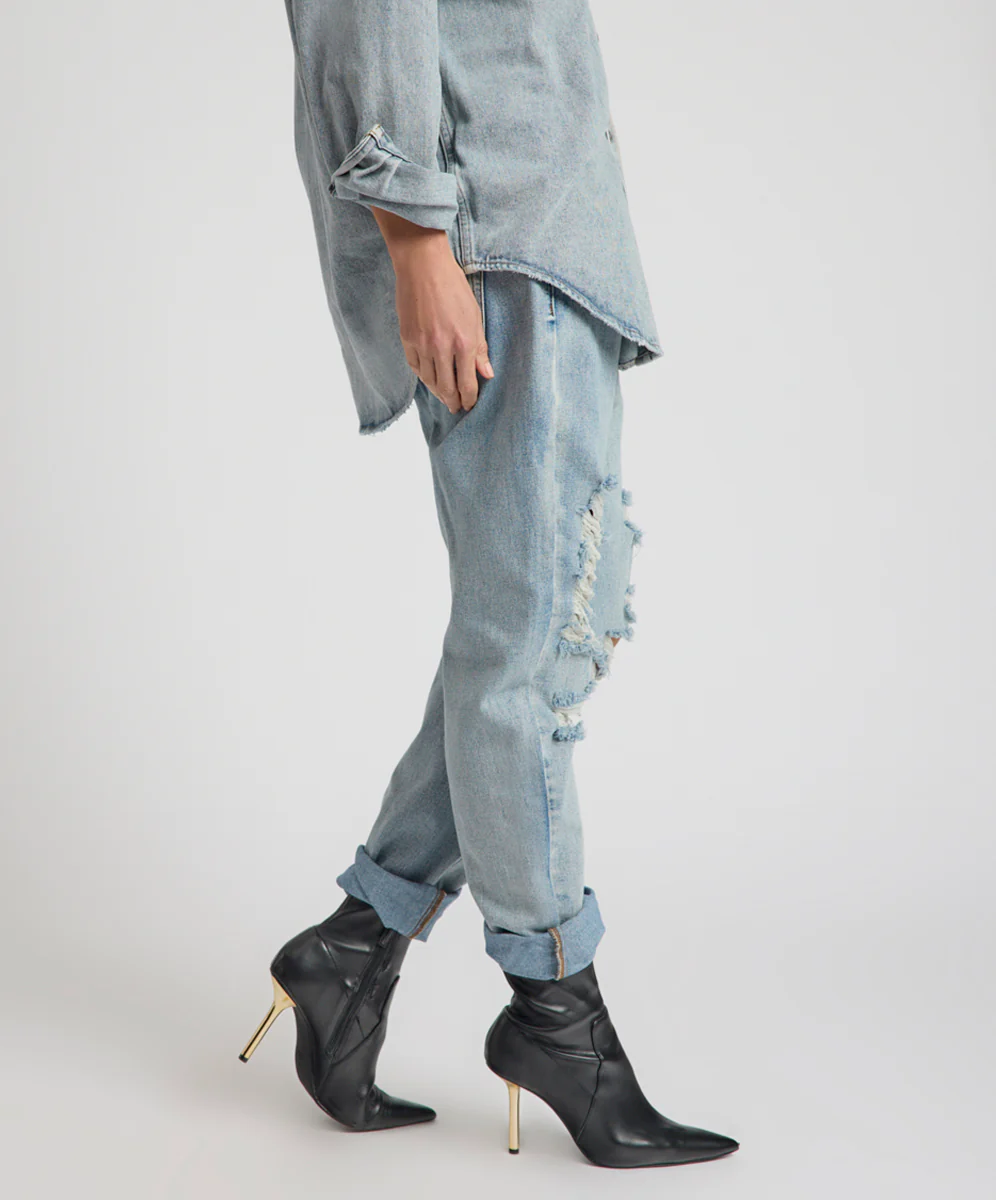 Saints Low Waist Messed Up Boyfriend Denim Jeans - Hendrixe Blue - Image 6