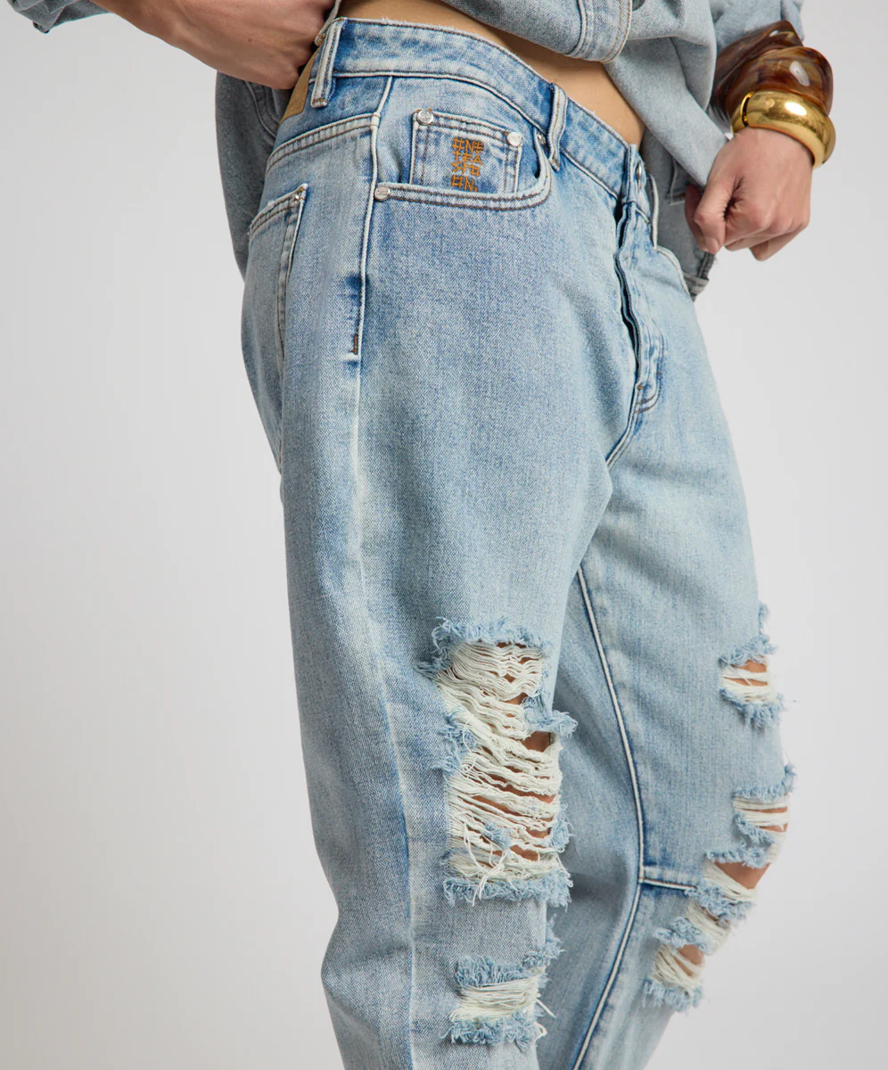 Saints Low Waist Messed Up Boyfriend Denim Jeans - Hendrixe Blue - Image 7