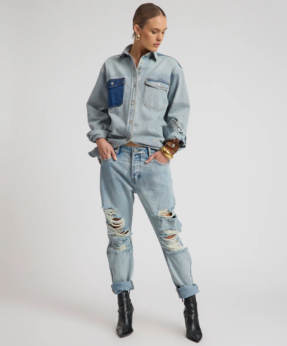 Saints Low Waist Messed Up Boyfriend Denim Jeans - Hendrixe Blue - Image 8