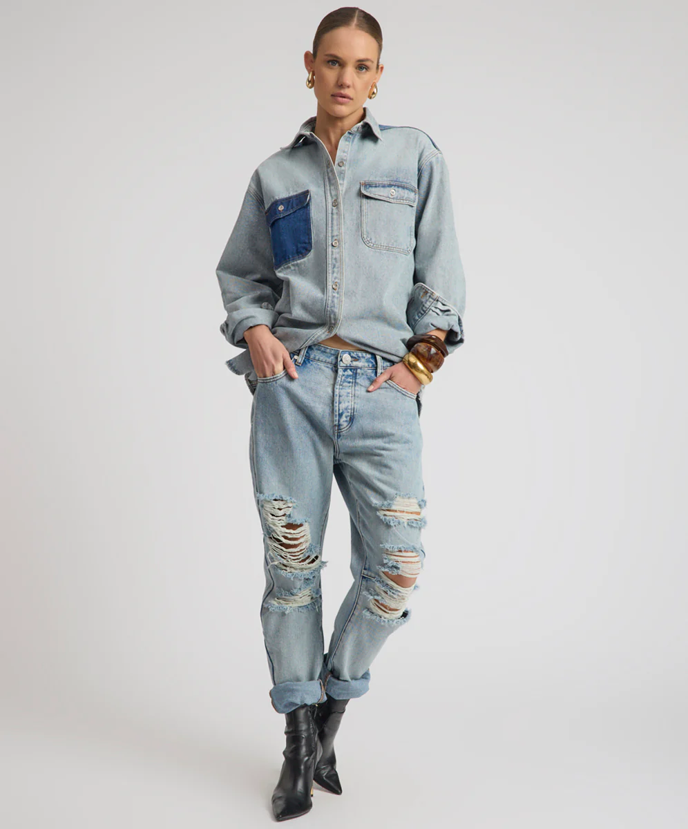 Saints Low Waist Messed Up Boyfriend Denim Jeans - Hendrixe Blue - Image 9