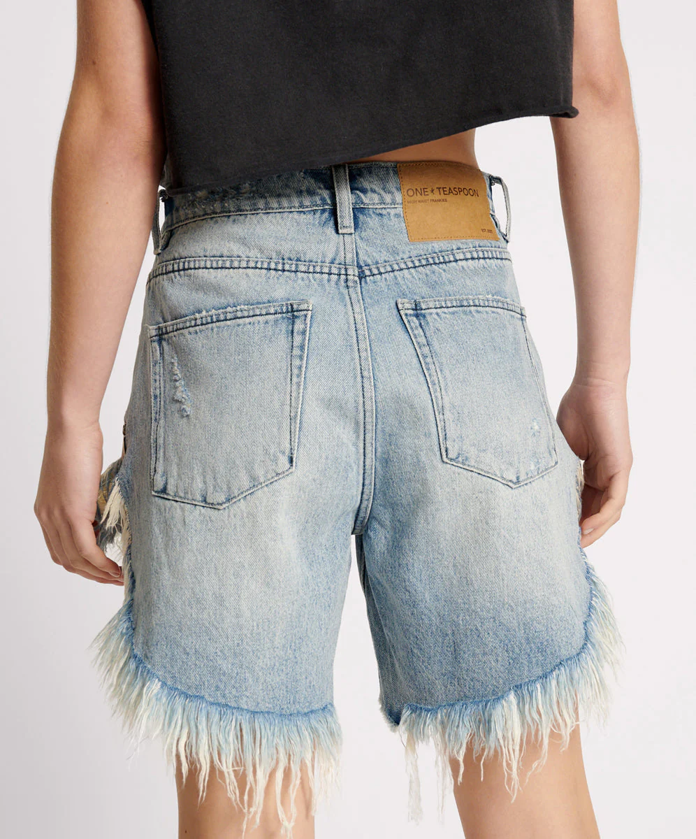 Frankies Low Waist Long Length Denim Shorts - Salty Dog - Image 4