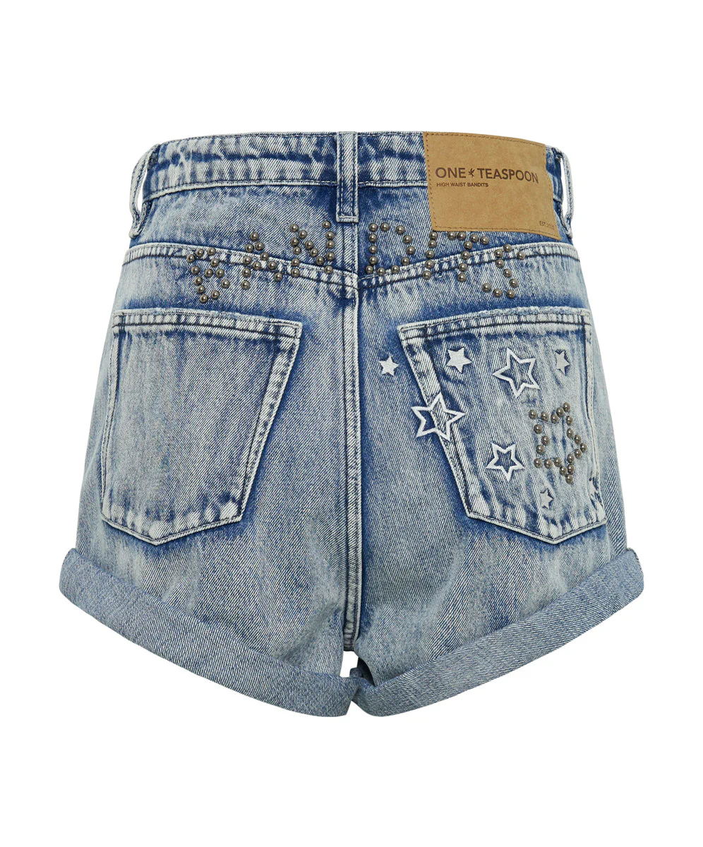 Bandits High Waist Studded Denim Shorts - Salty Dog Blue - Image 10