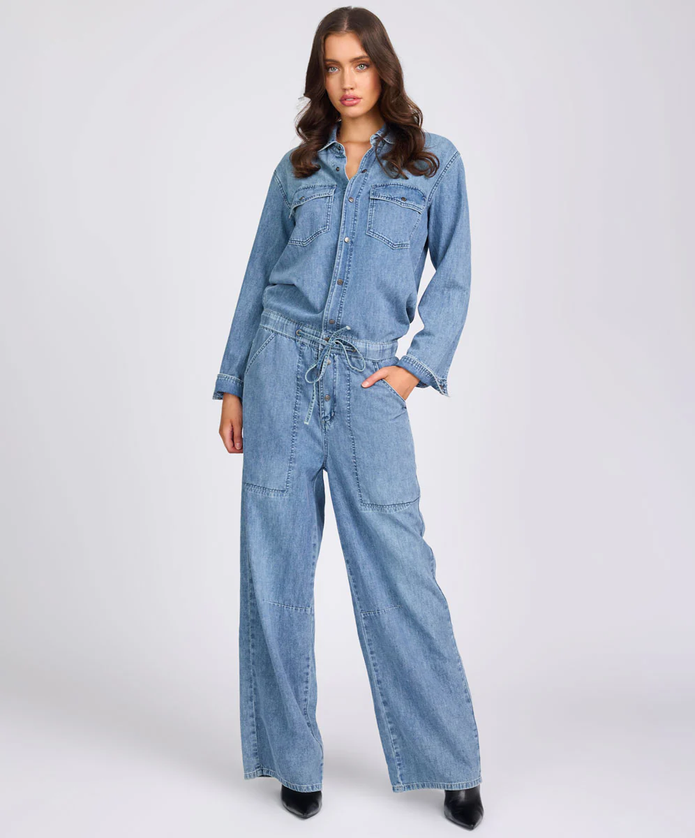 Izzy Drawstring Boiler Denim Jumpsuit - Salty Dog Blue - Image 10