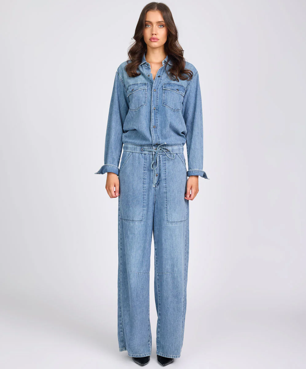 Izzy Drawstring Boiler Denim Jumpsuit - Salty Dog Blue - Image 2