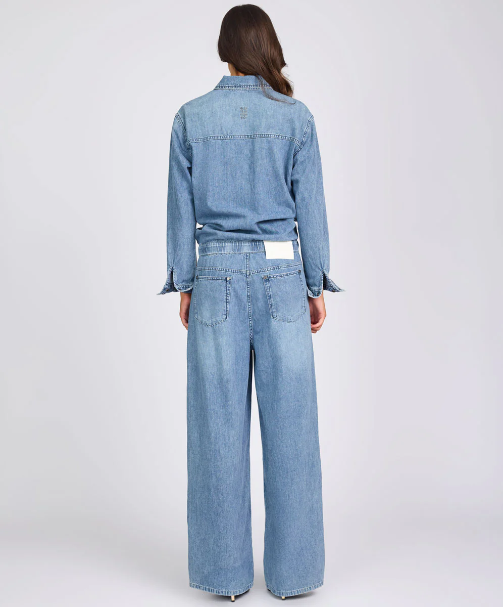 Izzy Drawstring Boiler Denim Jumpsuit - Salty Dog Blue - Image 5