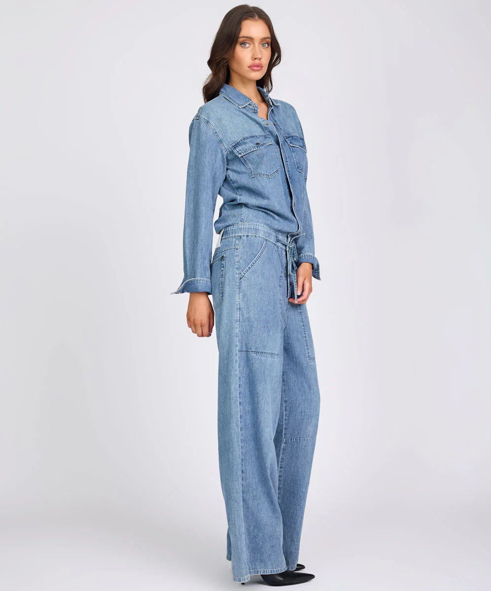 Izzy Drawstring Boiler Denim Jumpsuit - Salty Dog Blue - Image 6