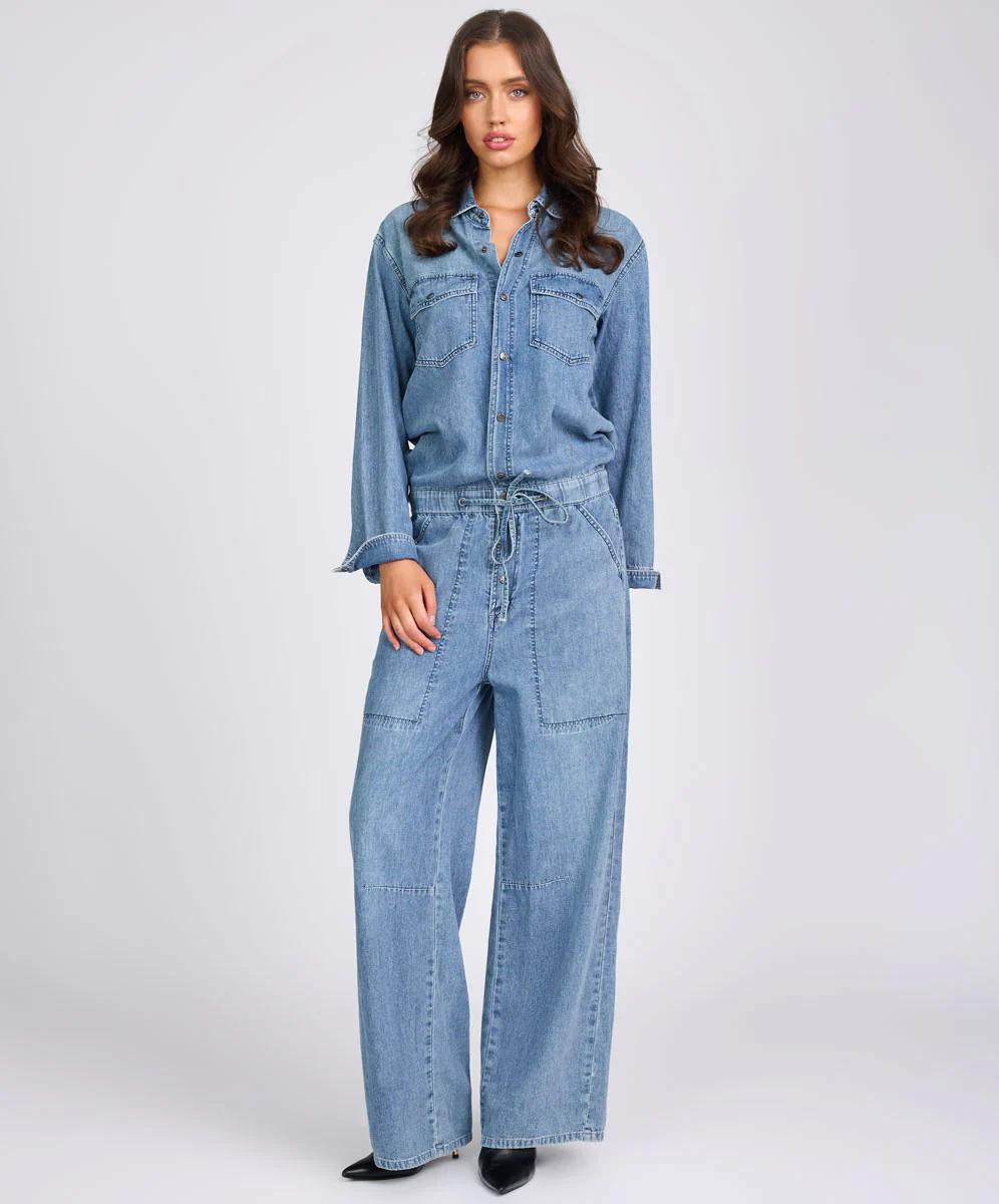 Izzy Drawstring Boiler Denim Jumpsuit - Salty Dog Blue - Image 8