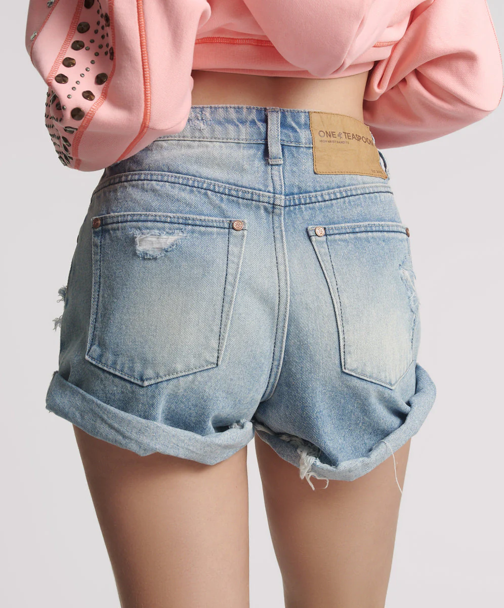 Bandits High Waist Messed Up Denim Shorts - Salty Dog Blue - Image 13