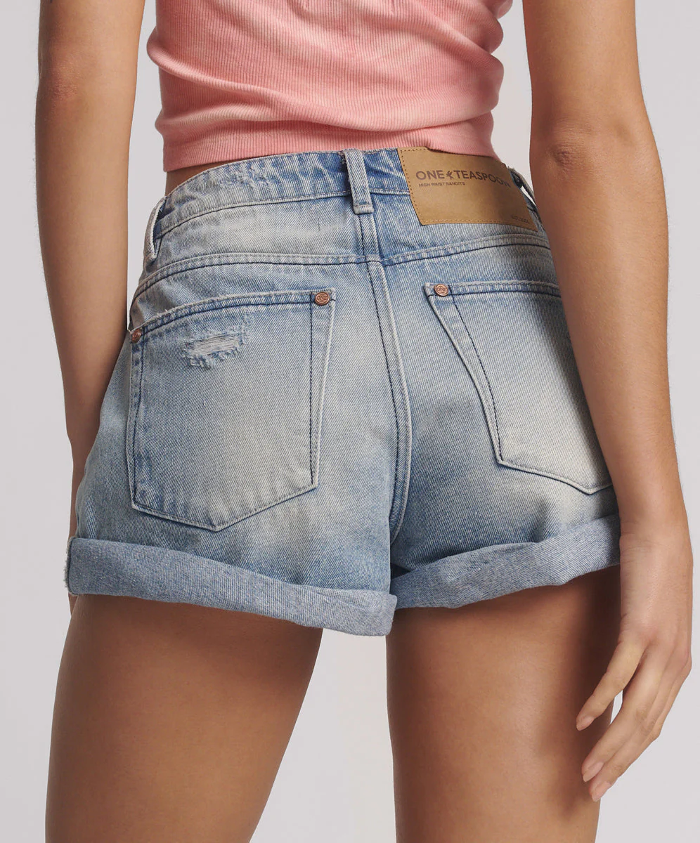 Bandits High Waist Messed Up Denim Shorts - Salty Dog Blue - Image 6
