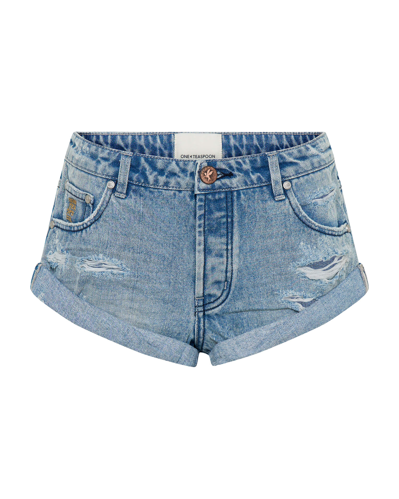 Bandits Low Waist Messed Up Denim Shorts - Salty Dog Blue - Image 11