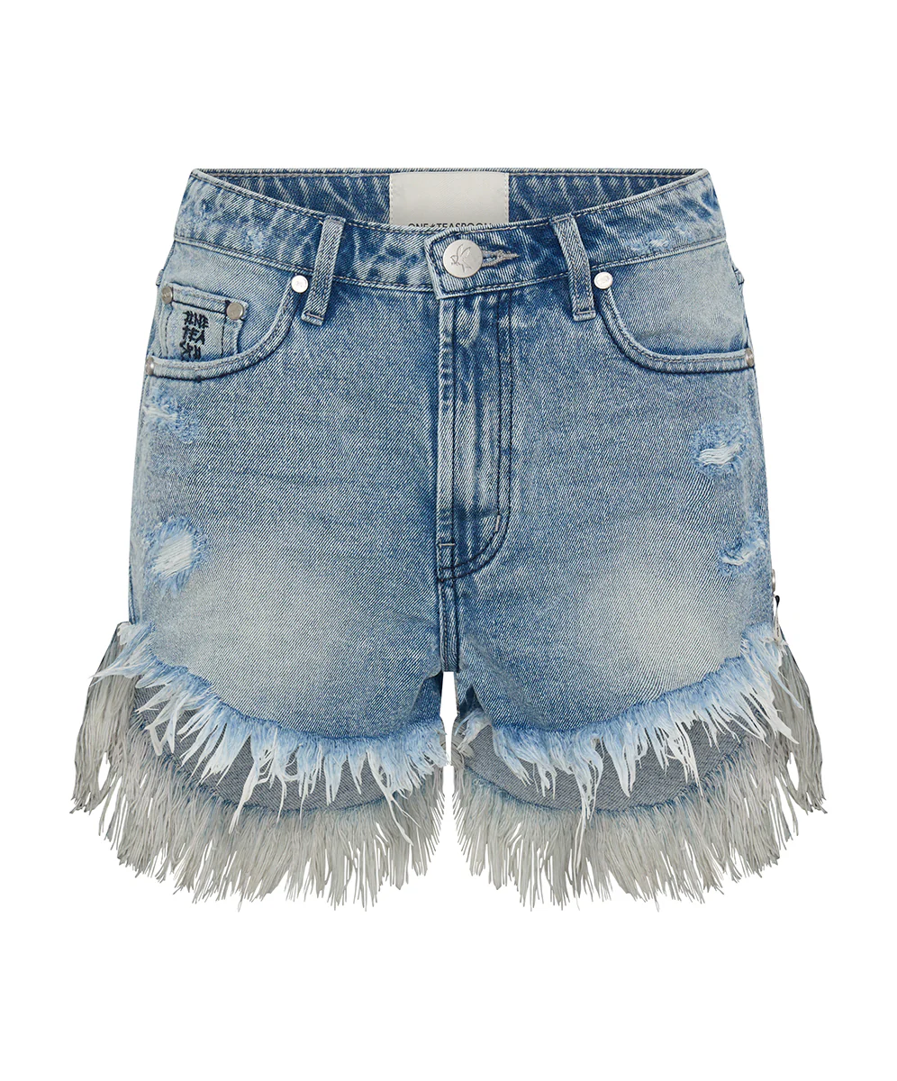 Outlaws Mid Waist Mid Length Denim Shorts - Salty Dog Blue - Image 13