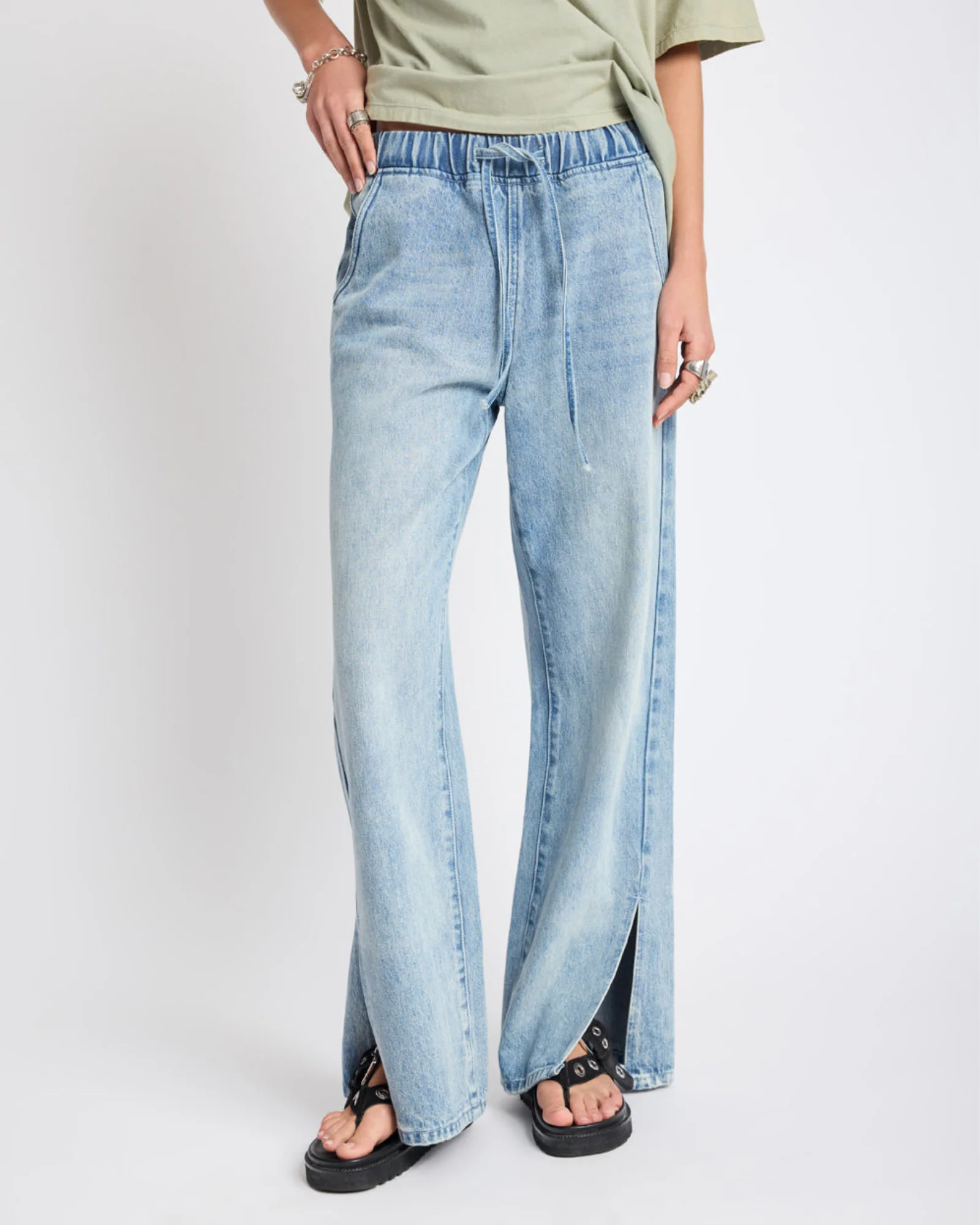 Roadhouse Wide Leg Drawstring Denim Jeans - Salty Dog - Image 4