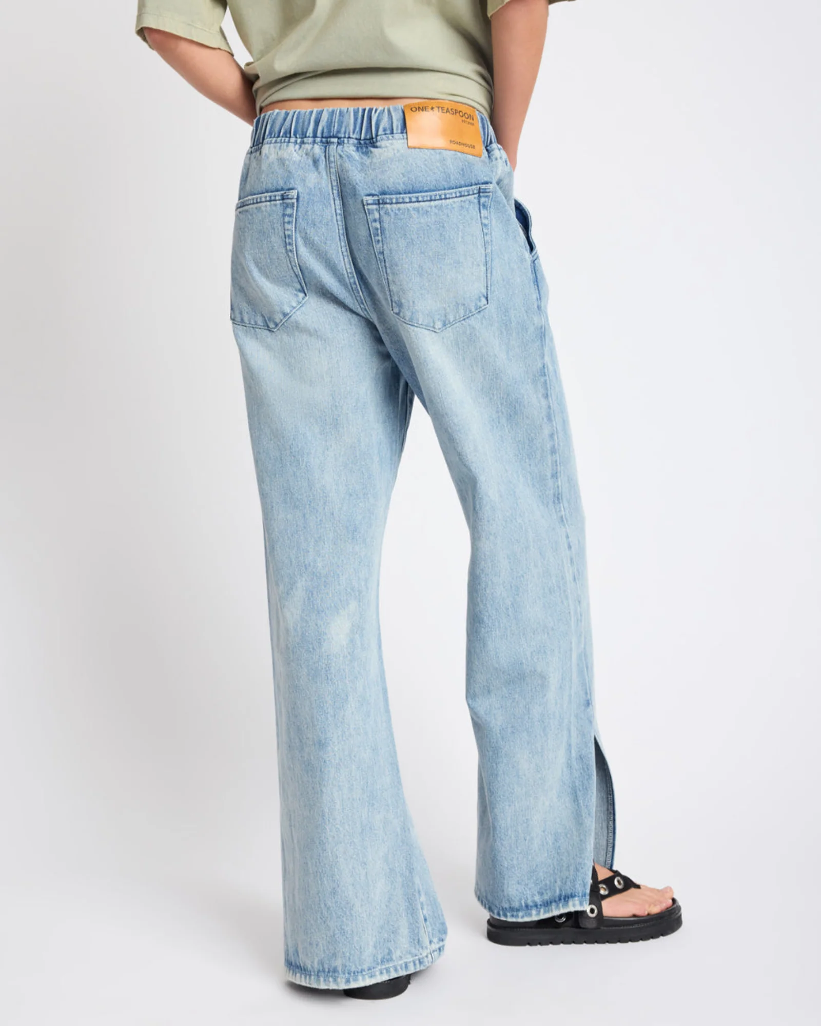 Roadhouse Wide Leg Drawstring Denim Jeans - Salty Dog - Image 5
