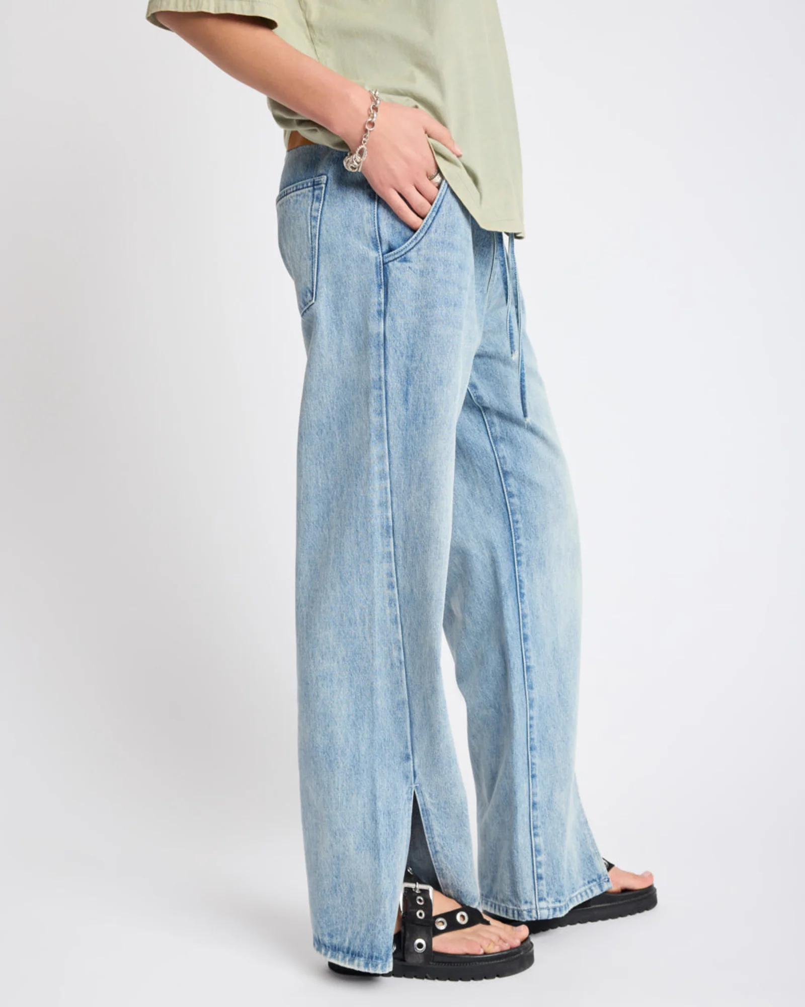 Roadhouse Wide Leg Drawstring Denim Jeans - Salty Dog - Image 6