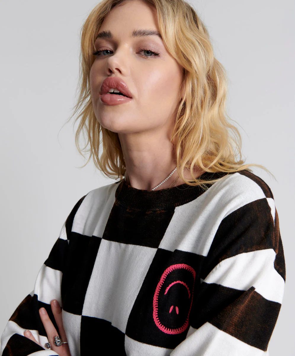 Scoreboard Smiley Knit Sweater - Black White - Image 2