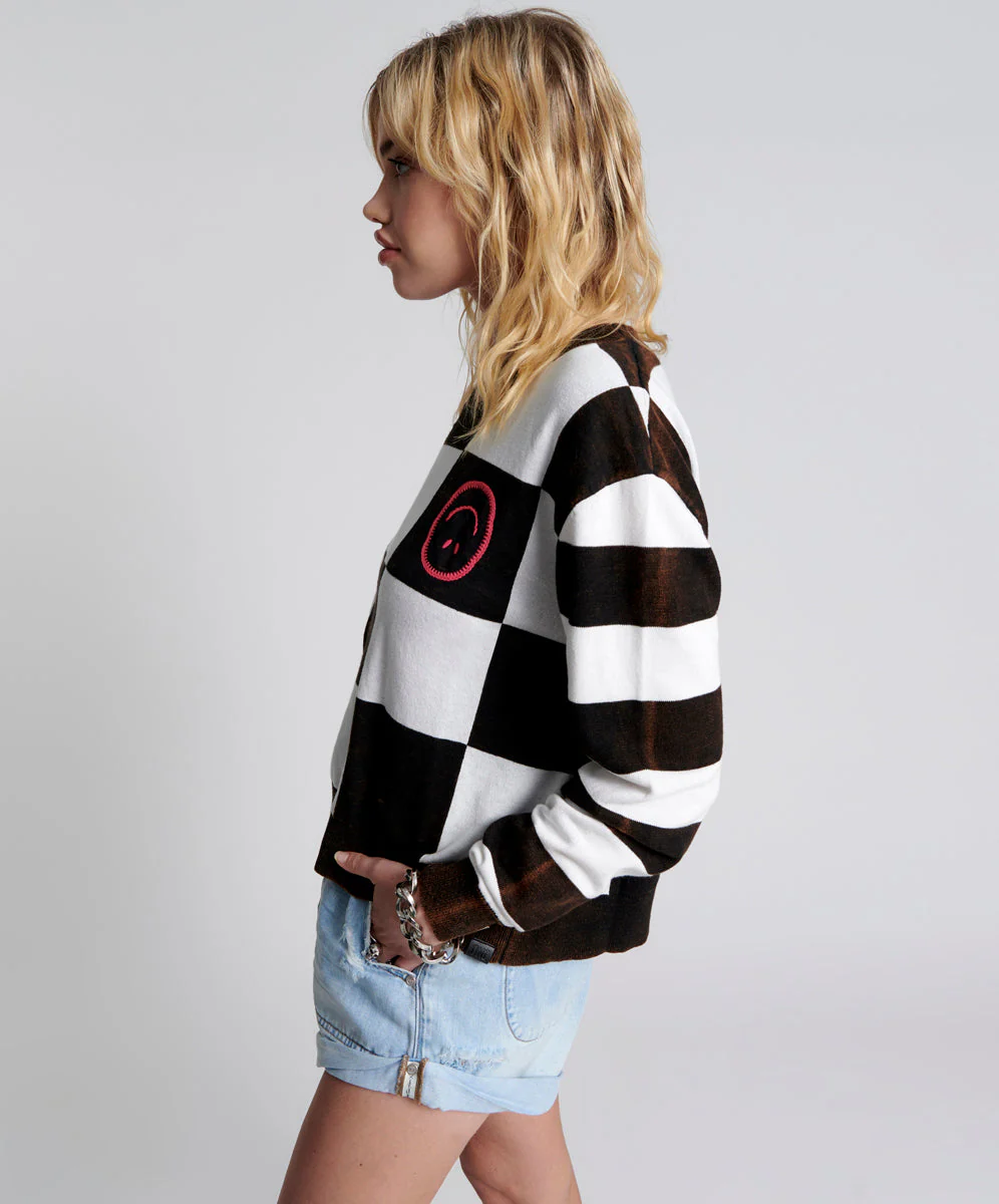 Scoreboard Smiley Knit Sweater - Black White - Image 3