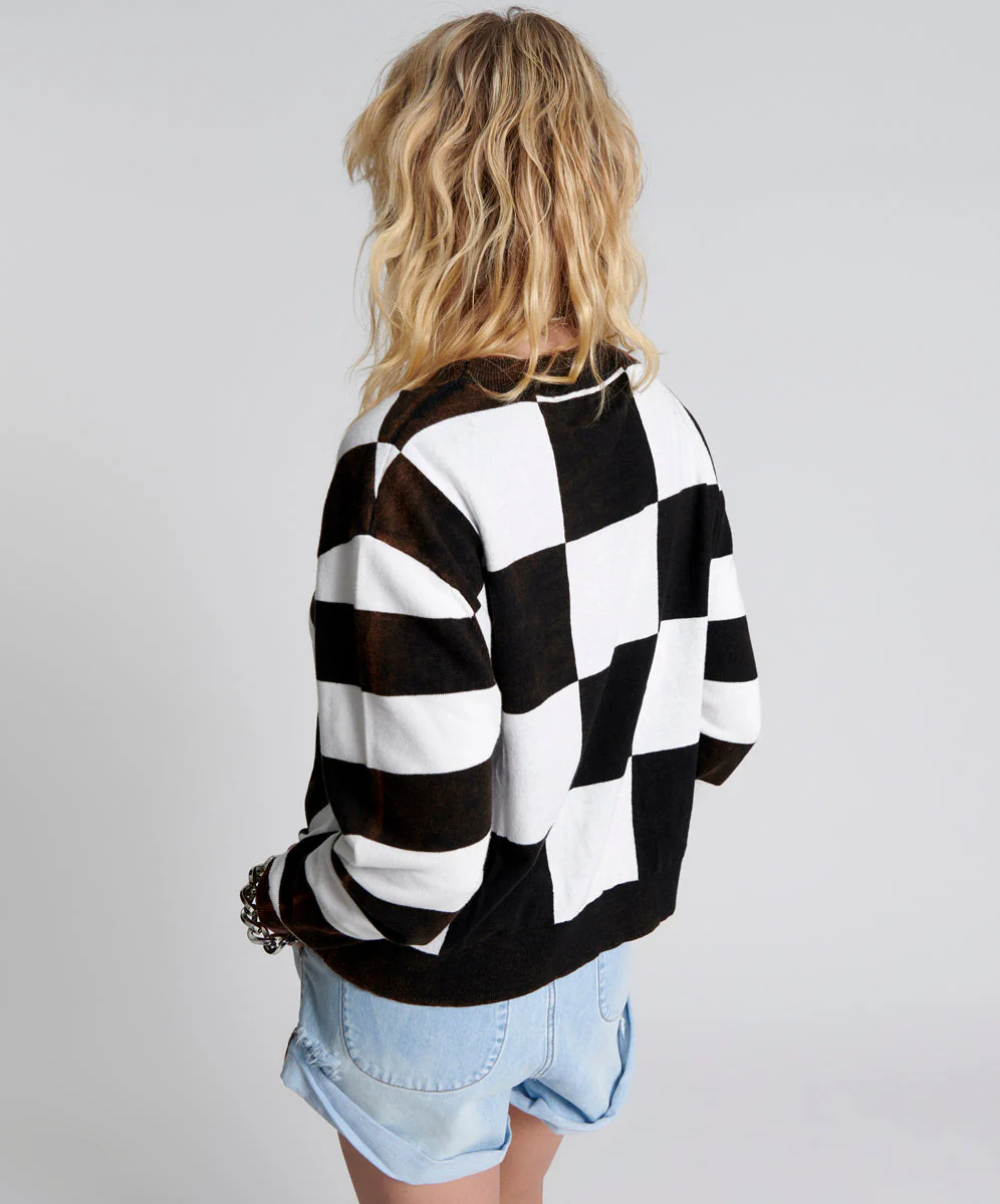 Scoreboard Smiley Knit Sweater - Black White - Image 4