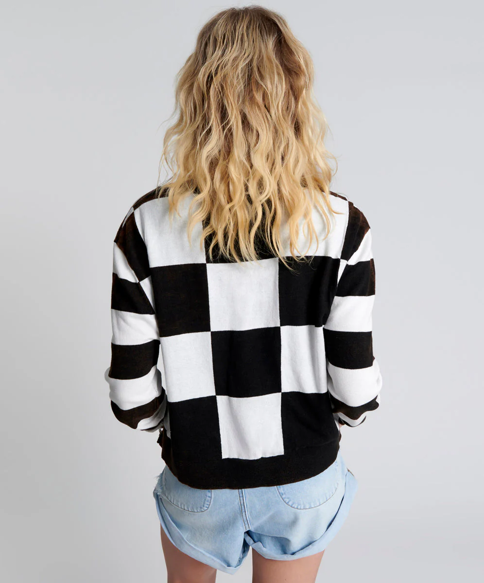 Scoreboard Smiley Knit Sweater - Black White - Image 5