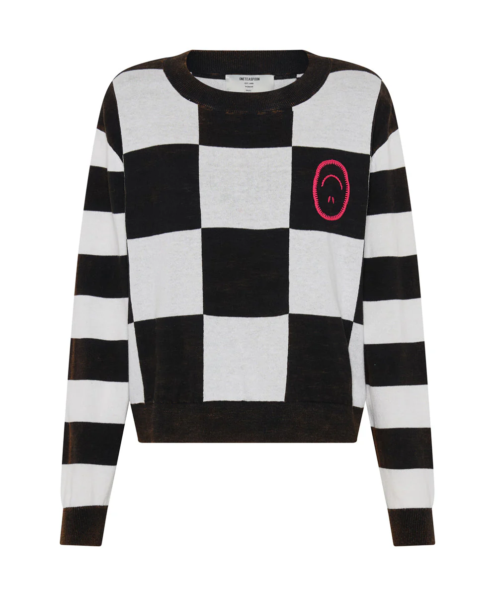 Scoreboard Smiley Knit Sweater - Black White - Image 6