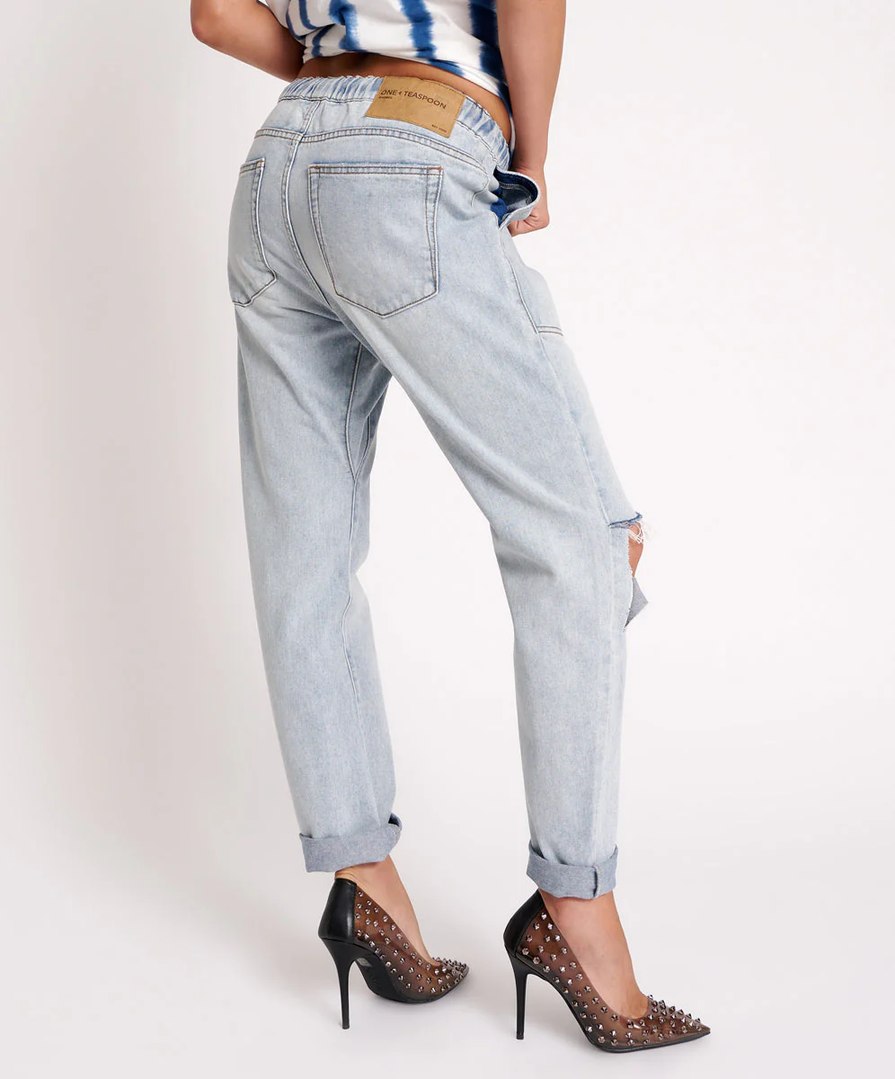 Shabbies Low Waist Drawstring Boyfriend Denim Jeans - Dream - Image 5