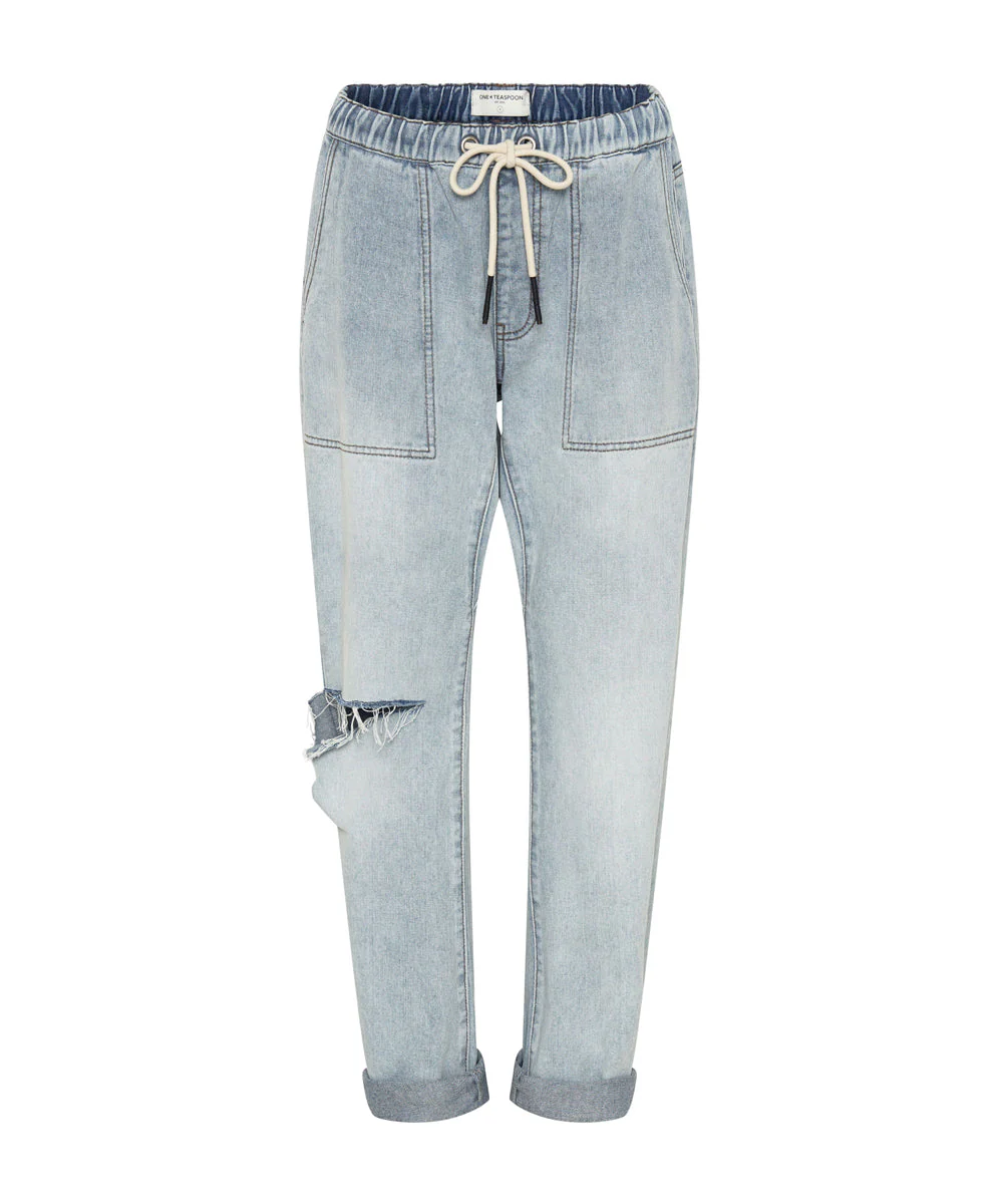 Shabbies Low Waist Drawstring Boyfriend Denim Jeans - Dream - Image 6