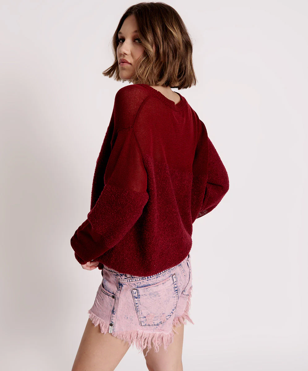 Shattered Crew Knit Sweater - Wine - Image 3
