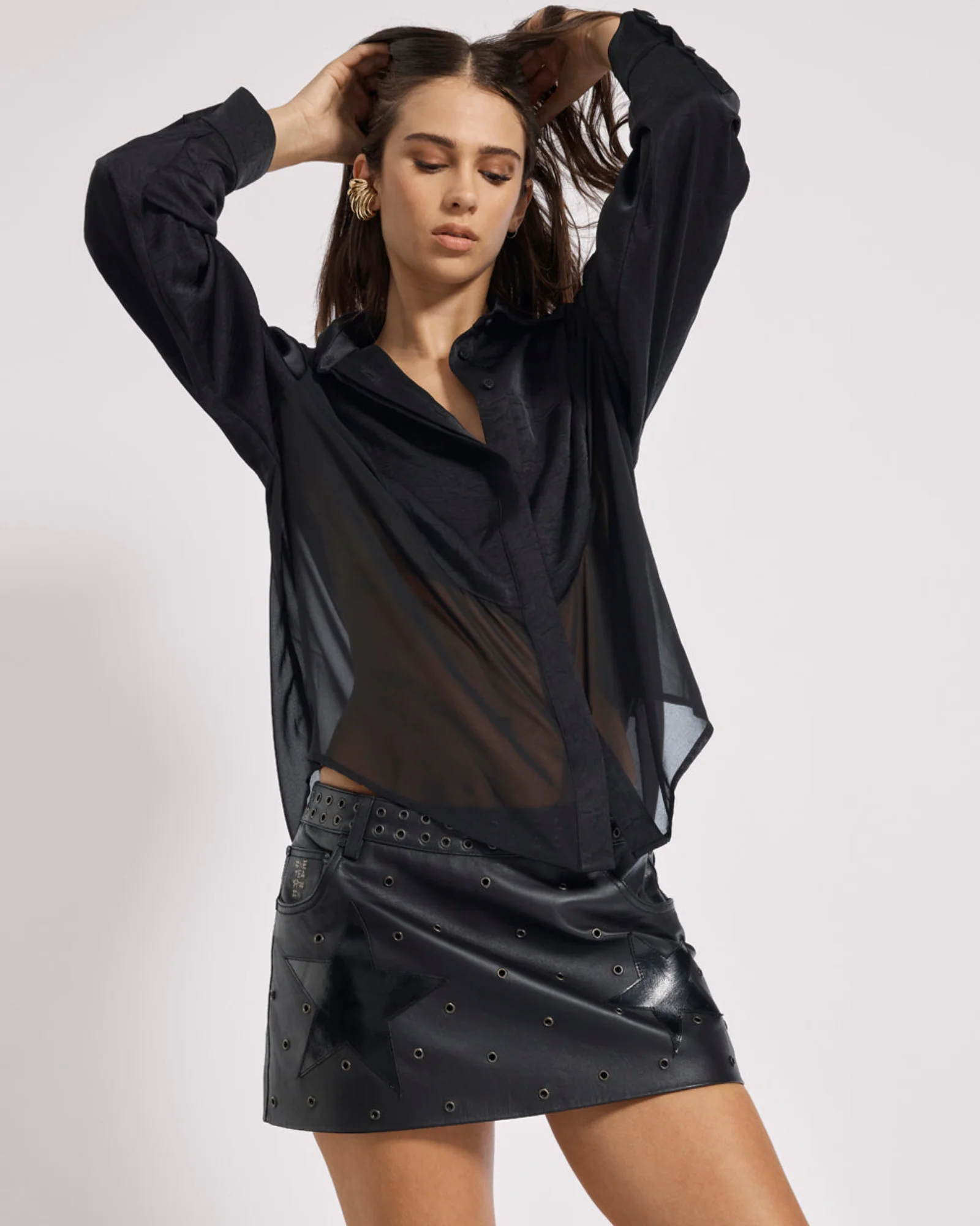 Sheer Panel Tuxedo Shirt - Black