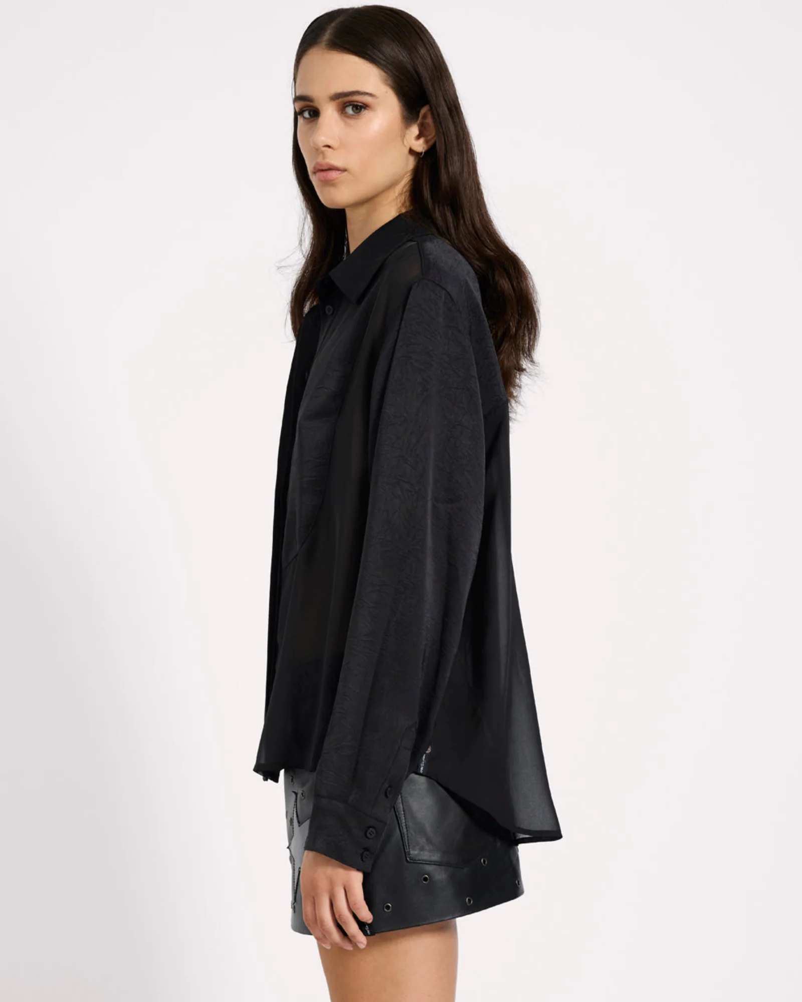 Sheer Panel Tuxedo Shirt - Black - Image 5