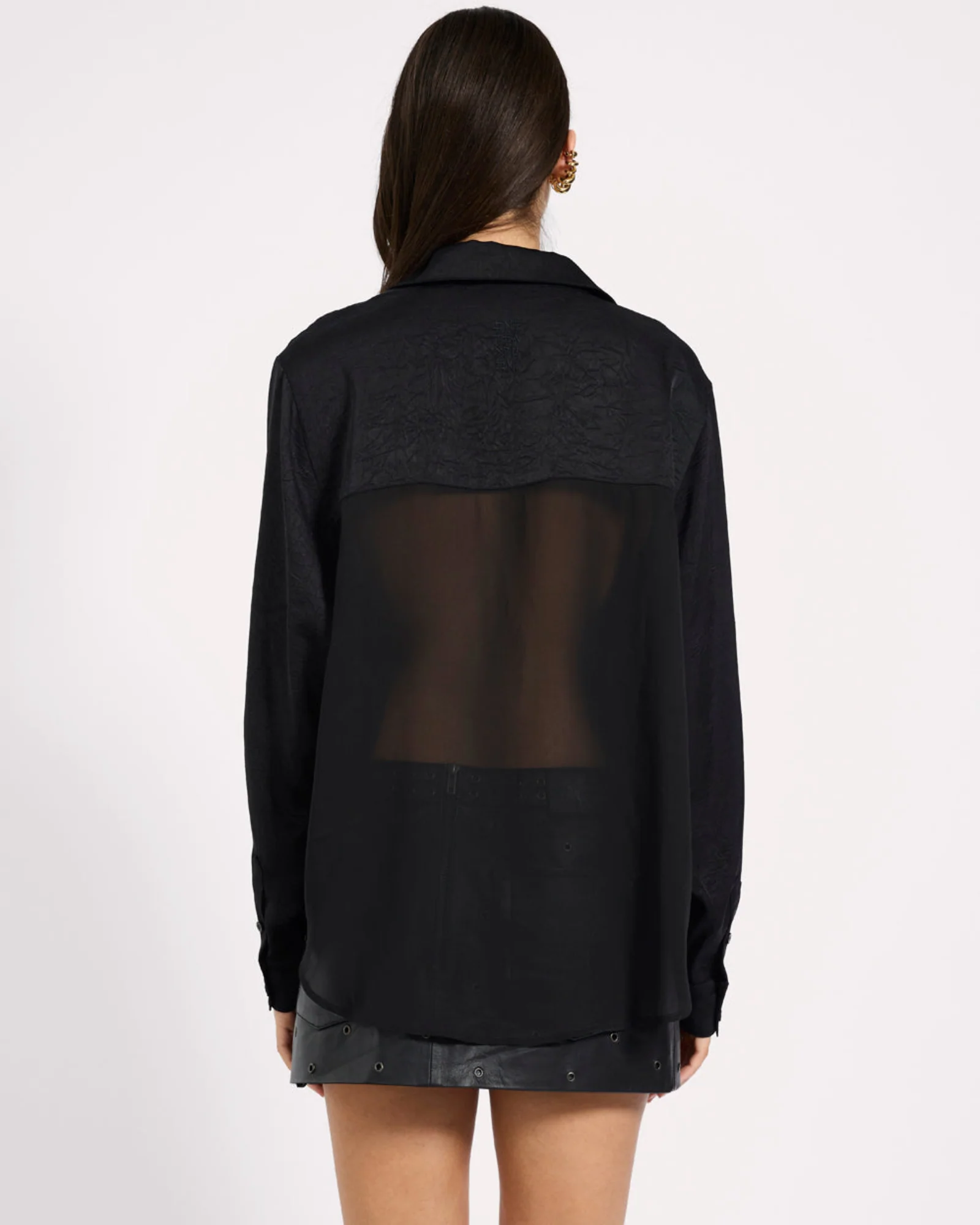 Sheer Panel Tuxedo Shirt - Black - Image 6